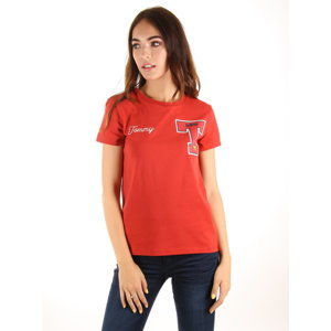 Tommy Hilfiger dámské červené tričko Badge
